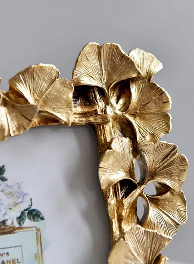 Photo Frame, Polyresin Picture Frame Gold Ginkgo Leaves for Photo Lovers Home Decoration Ornament Gifts Golden Vintage Table Top Display and Personalized Gallery Wall Hanging Home Decor (Gold) - Image 2